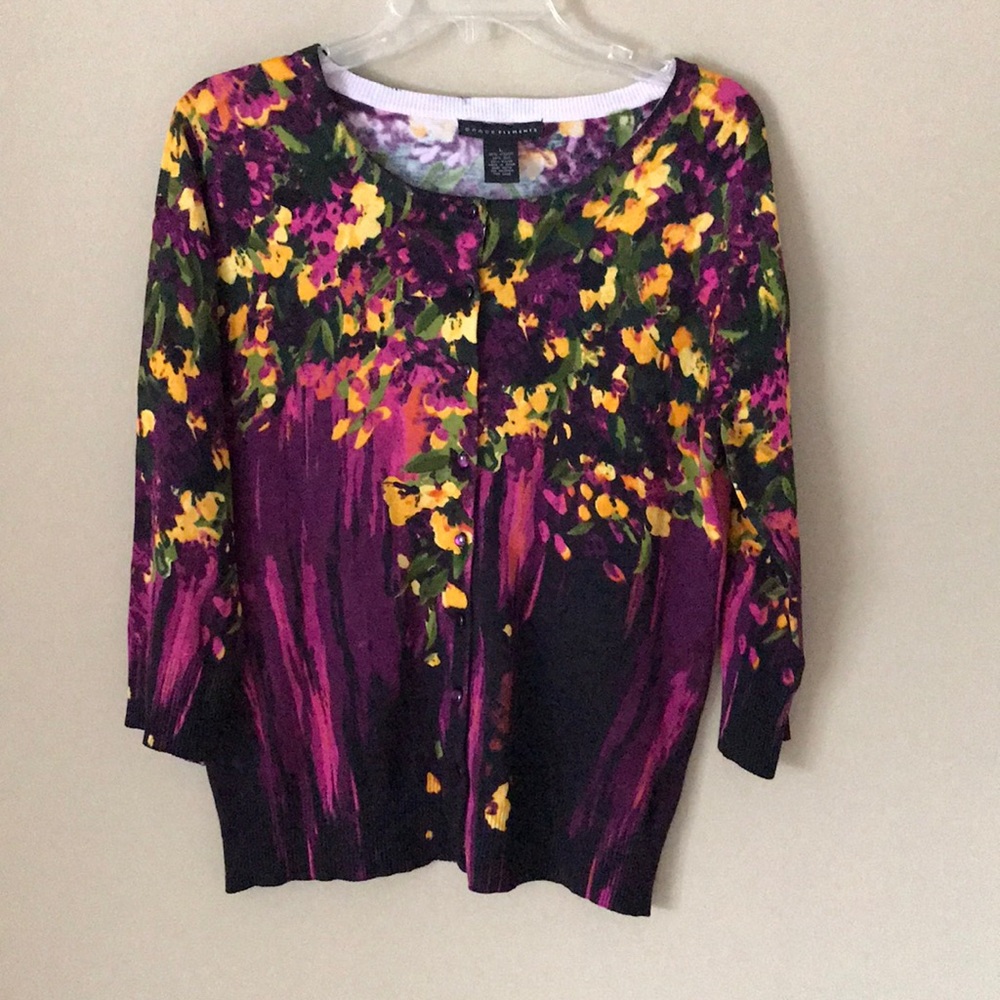 Grace Elements silk floral cardigan Sz L - Picture 1 of 8